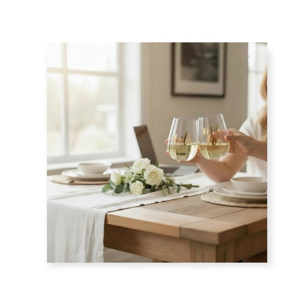 new ✶ I Do + Me Too ✶ Bridal Wine Glass Set of 2 ✶ Gold Foil Lettering ✶ Wedding